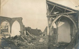 c1916 RPPC Le Pilly Battle At Herlies France Bomb Damage Vintage Postcard P118