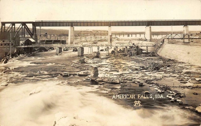 RPPC AMERICAN FALLS, ID River Bridges Idaho c1910s Vintage Photo Postcard