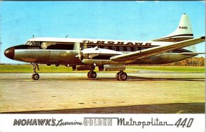 Airline Advertising  MOHAWK'S GOLDEN METROPOLITAN 440 AIRPLANE  1950 Postcard