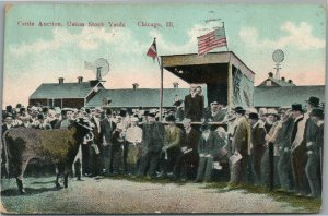 CHICAGO IL CATTIE AUCTION UNION STOCK YARDS ANTIQUE POSTCARD