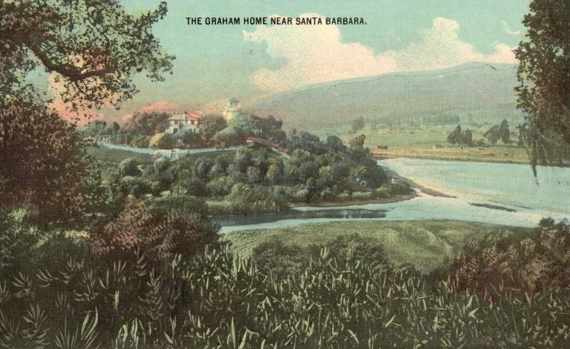 Vintage Postcard 1910's The Graham Home Near Santa Barbara California CA River