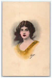 c1910's Pretty Woman Curly Hair Sedelmier Artist Signed Posted Antique Postcard