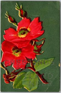Greetings From Cortland Nebraska Red Flowers Glitters Postcard