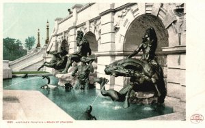 Vintage Postcard 1900's Neptune's Fountain Library Of Congress Washington DC