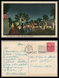 ABRO US 1953 Posted Card Palm Canyon Drive at Nght Palm Springs Ca.