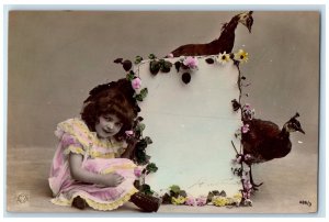 c1910's Little Girl And Turkey Pheasant RPPC Photo Posted Antique Postcard