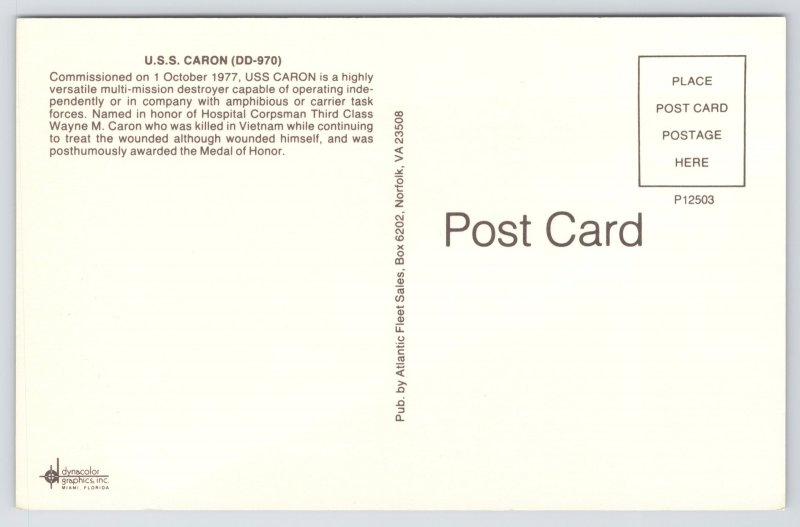 Aerial~USS Caron~DD-970~1977~Highly Versatile Multimission Destroyer Ship~Vtg PC