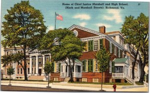 Postcard VA Richmond  Home of Chief Justice Marshall and High School