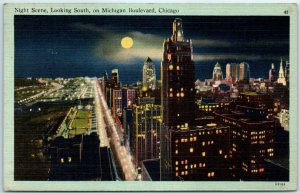 M-32486 Night Scene Looking South on Michigan Boulevard Chicago Illinois