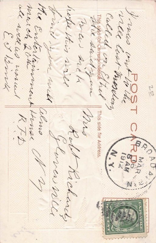 J79/ St Patrick's Day Holiday Postcard c1910 Man Flag Clock 52