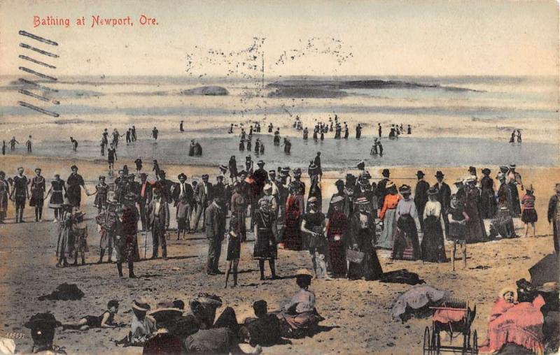 Newport Oregon Bathing Beach Scene Antique Postcard K32301