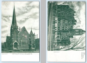 2 Postcards SPRINGFIELD, Missouri MO ~ High School GRACE M.E. CHURCH c1900s UDB