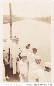 Panama Canal Sailors On Boat In Culebra Cut Real Photo