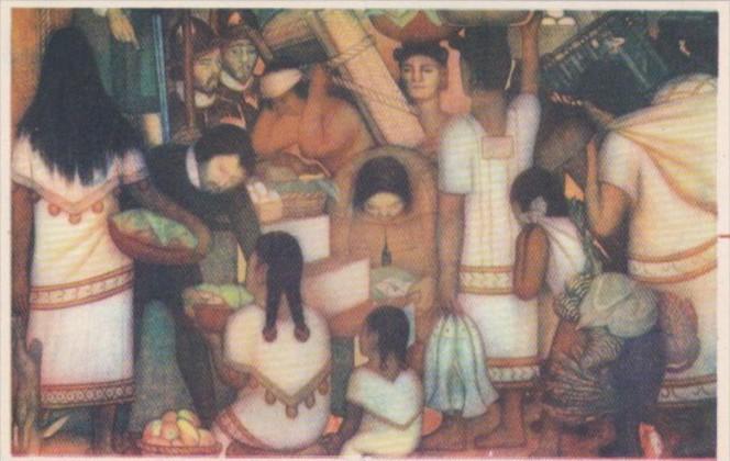 Mexico Market Scene Colonial Period Fresco de Diego Rivera