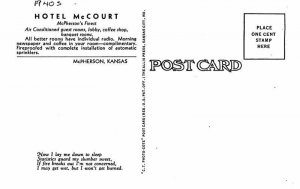 Hotel McCourt Mandarin Suite McPherson Kansas RPPC Photo Postcard 21-2620