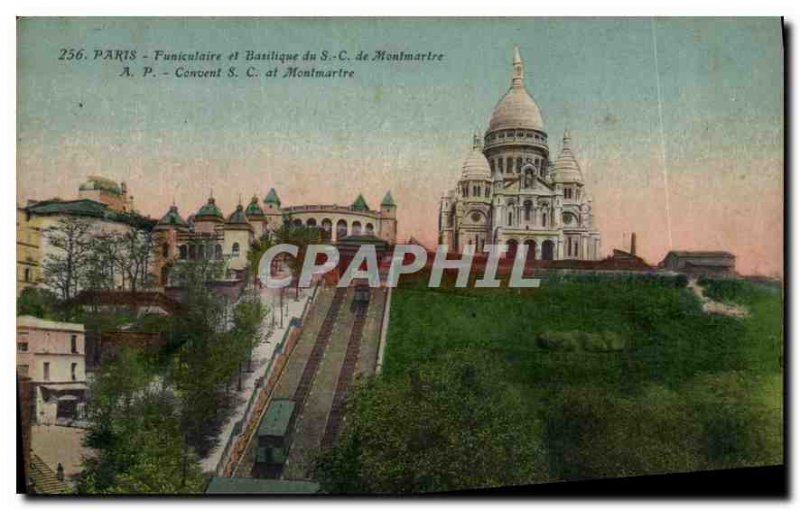 Postcard Old Paris Funicular and Basilica of Montmartre S C