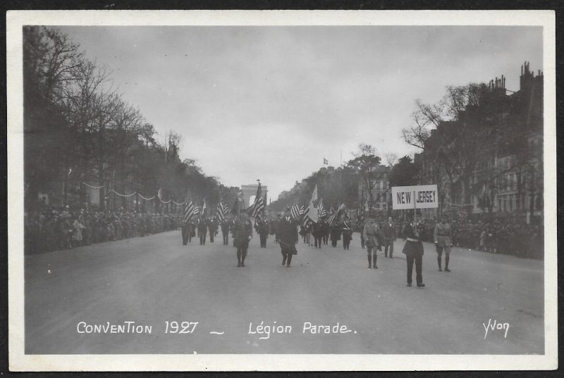 Soldiers Marching American Legion Parade Convention FRANCE RPPC Unused c1927