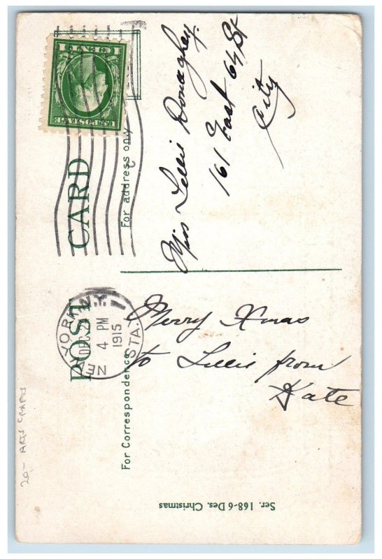 New York NY Postcard Christmas Santa Claus Sack Of Toys Arts Crafts 1915 Antique