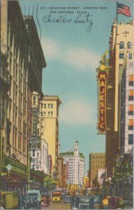 Postcard Houston Street Looking East San Antonio TX 1945