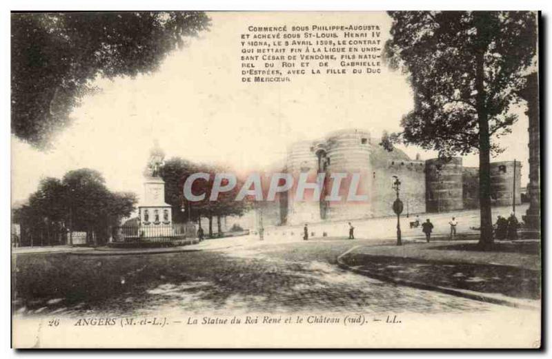 Angers Old Postcard The statue of King Rene and castle