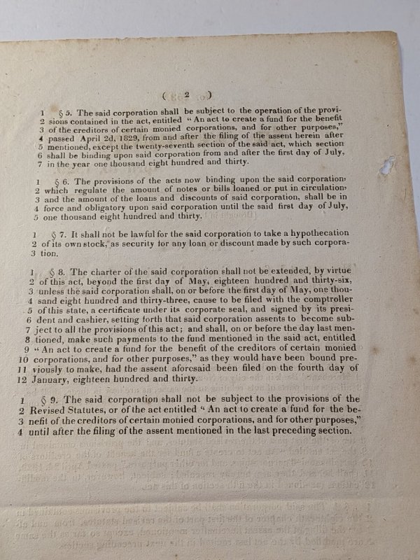 1829 NY Assembly Act Extending Merchants' Bank Charter Historic Document