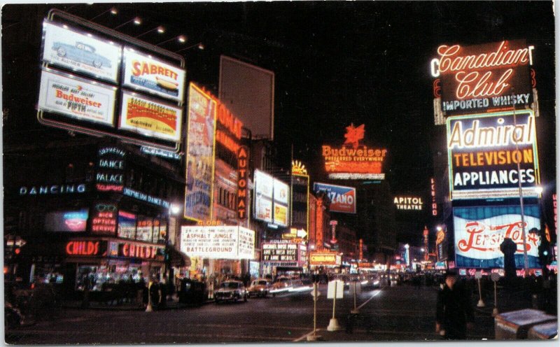 Broadway street scene at night, New York City postcard