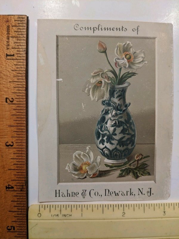 Unique Antique 1880s Hahne & Co. Compliments TRADE CARD Framed Dying Flower Vase