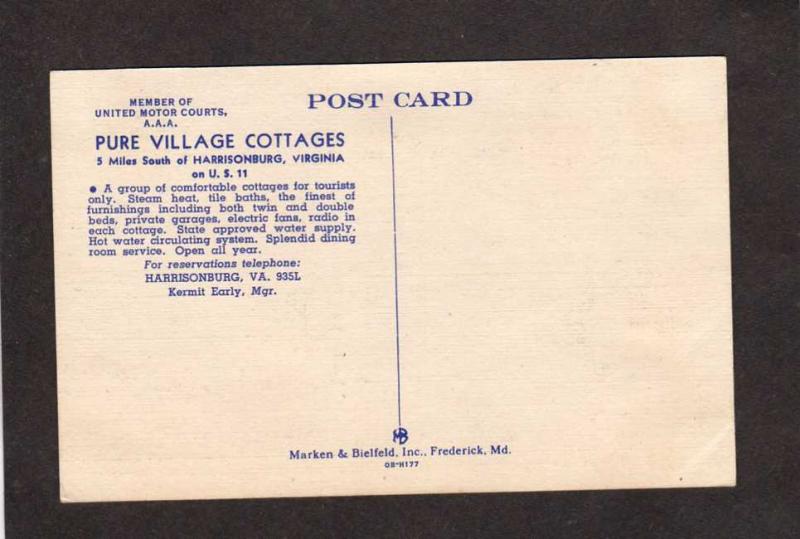 VA Pure Village Cottages Harrisonburg Virginia Linen Postcard