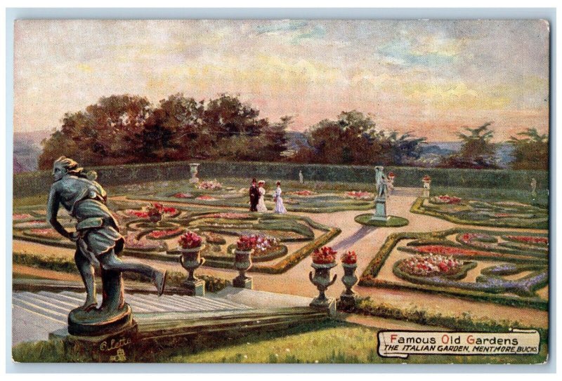 c1910 Famous Old Gardens Italian Garden Mentmore Bucks Oilette Tuck Art Postcard 