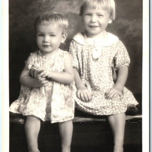 1933 Cute Sisters Portrait RPPC Little Girls Toddler Photo Juanita & Maxine A174