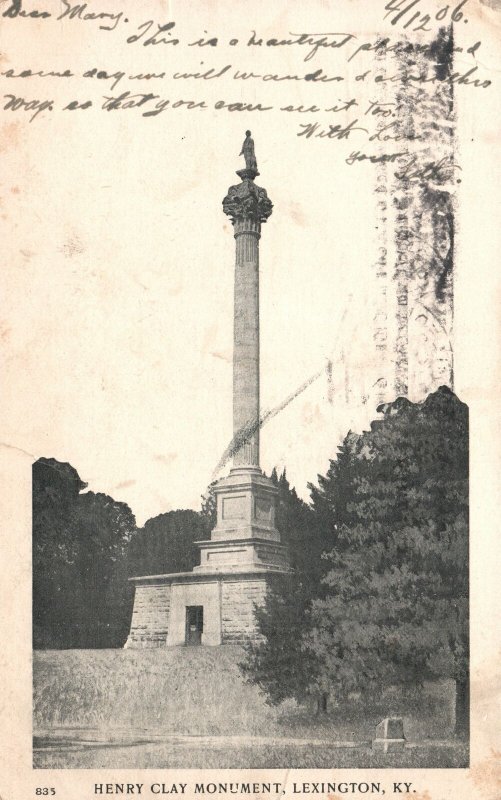 1906 Henry Clay Monument Lexington Kentucky KY Vintage Postcard