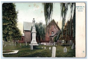 Fort Monroe Virginia VA Postcard St. John's Church Exterior Scene 1907s Tuck