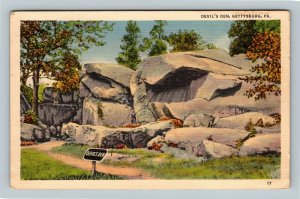 Gettysburg PA, Devil's Den Civil War Landmark, Linen Pennsylvania c1937 Postcard