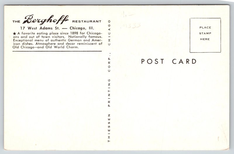 Chicago Illinois~Berghoff Restaurant~Peter Diem Signed Art~Vintage Postcard