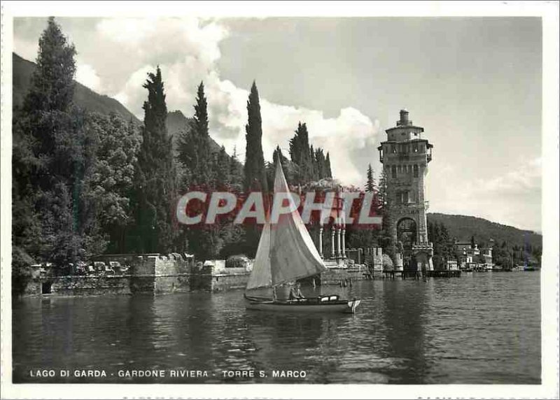 Modern Postcard Lago di Garda Gardone Riviera Torre S Marco boat