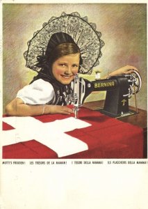 Advertising Postcard Bernina Sewing Machines, Girl in Swiss Costumes (1943)