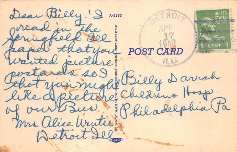 Jacksonville Illinois Trailways Charter Bus Vintage Postcard AA100244