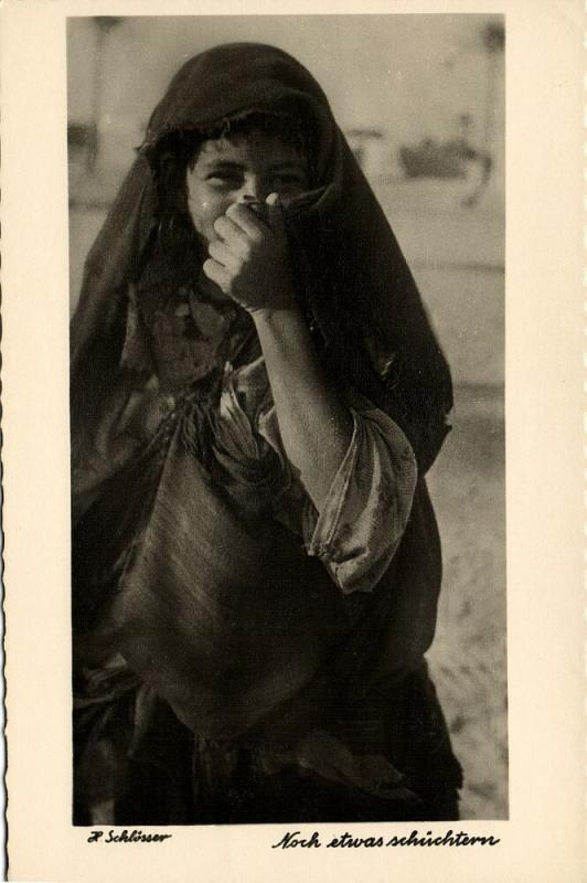 libya, Young Native Arab Girl, Still a little Shy (1940s) H. Schlösser Photo