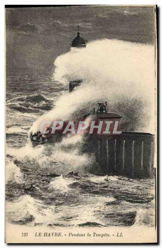 Vintage Postcard Headlight Le Havre During the storm