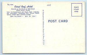 MIAMI BEACH, FL Florida~ CORAL REEF HOTEL  c1950s Roadside Linen  Postcard