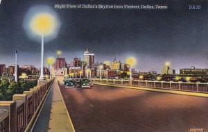 Night Vew Of Dallas Skyline From Viaduct Dallas Texas