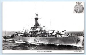 RPPC British Royal Navy Ship H.M.S. LOCH KILLISPORT Frigate 1960s Badge Postcard