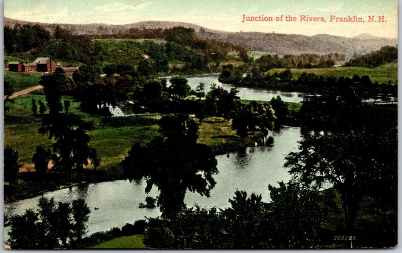 Franklin NH-New Hampshire, 1915 Junction of the Rivers Aerial View Old Postcard