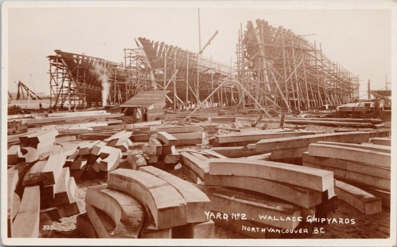 Wallace Shipyards North Vancouver BC Ship Building Yard #2 RPPC Postcard H56