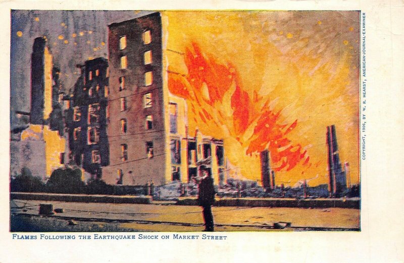 San Francisco California 1906 Postcard Flames Earthquake Shock on Market Street