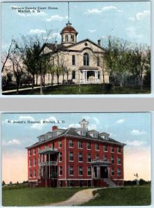 2 Postcards  MITCHELL, South Dakota  SD   ST. JOSEPH HOSPITAL, Court House