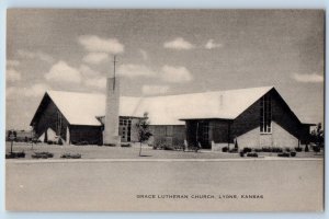 Lyons Kansas KS Postcard Grace Lutheran Church Street Panoramic View Vintage