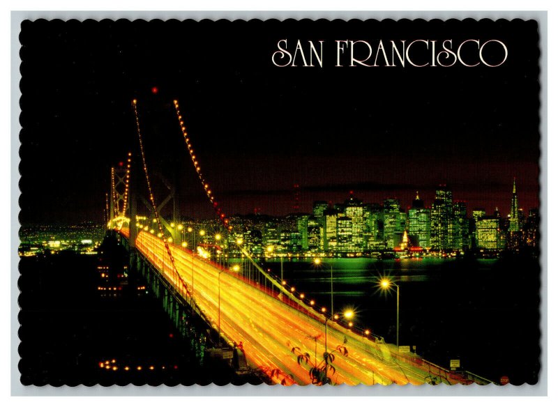 Bay Bridge At Dusk San Francisco California Vtg. Postcard Continental View Card 