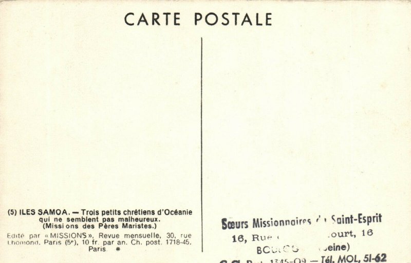 PC CPA SAMOA, PACIFIC, TROIS PETITS CHRÉTIENS, Vintage Postcard (b19452)