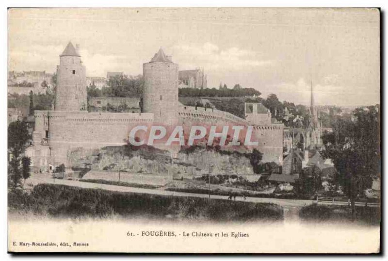 Old Postcard Fougeres Chateau and churches